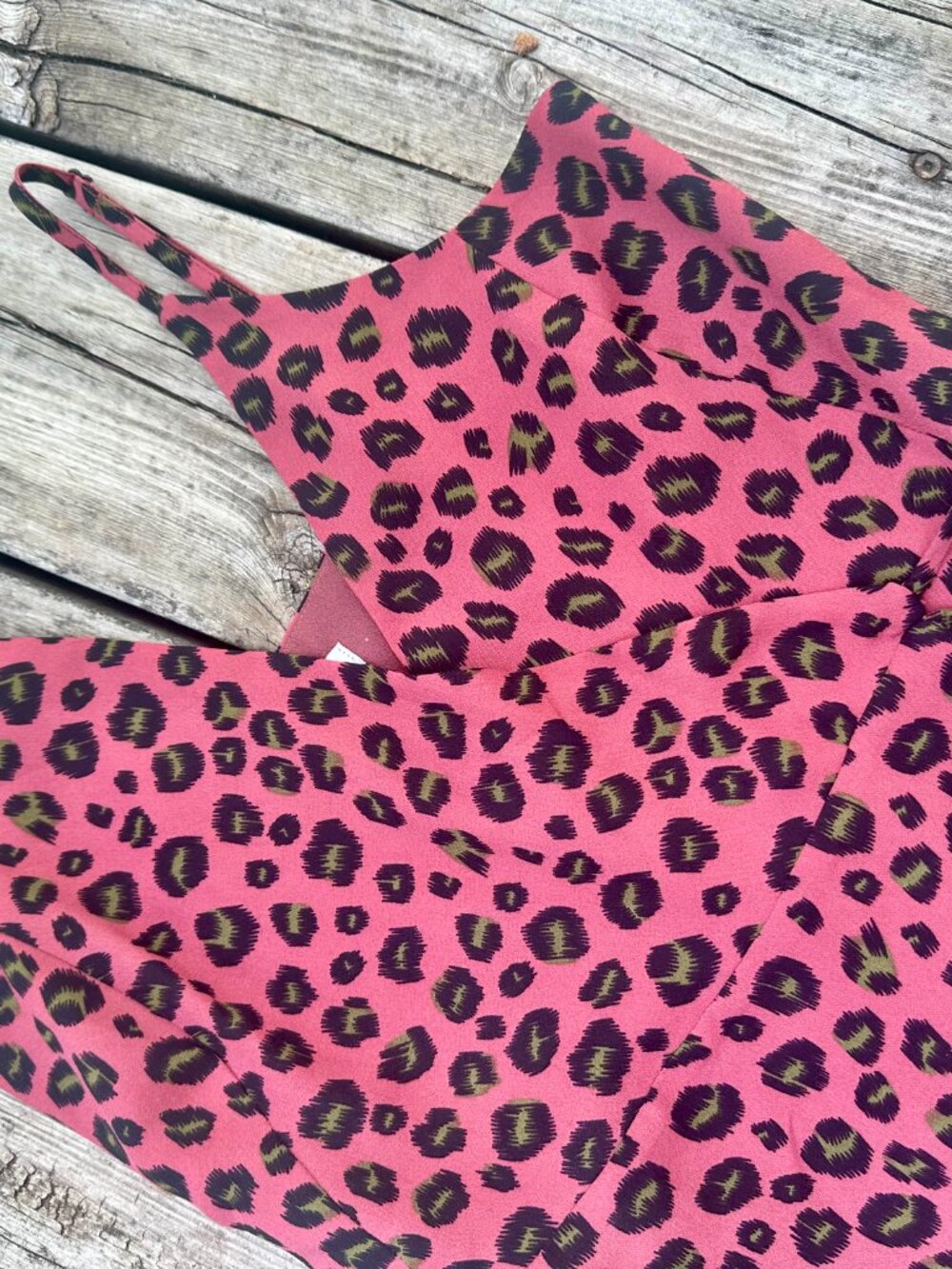 Pink Dress Animal Print Ruffled High/Low Edge - Picture 2 of 3